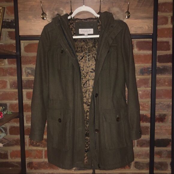 Marc New York Army Green Wool Jacket w/ Fur Hood - Sz 2 - Picture 3 of 14